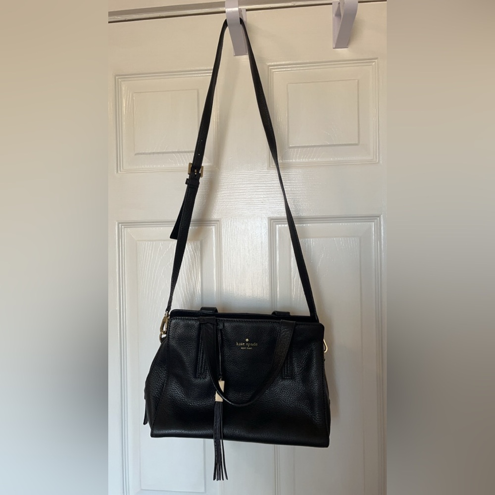 Kate Spade Dominique Grey Street Satchel Bag Black Pebbled Leather Crossbody - Picture 3 of 10